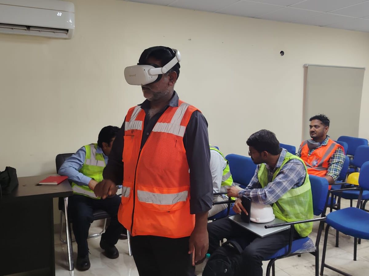 Electrical safety trainee using a VR headset during a VB training session