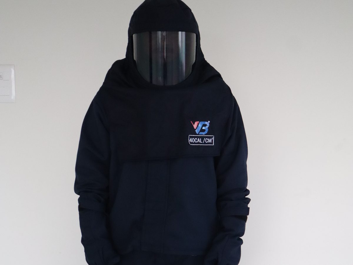 VB-branded 40 cal/cm2 arc flash suit with hood and face shield