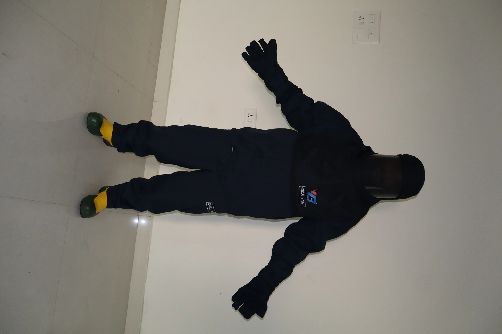 40 CAL per cm squared arc flash ensemble worn during safety demonstration · VB Engineering PPE catalogue